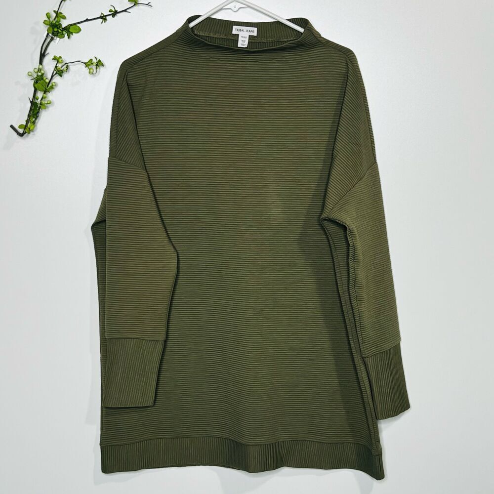 Tribal Jeans Olive Green Ribbed Dolman Sleeve Tunic